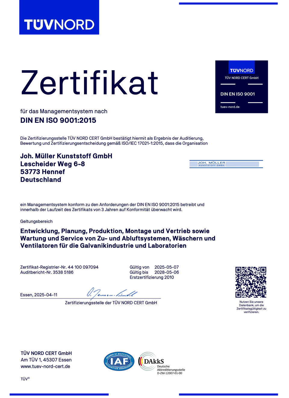 TÜV NORD Zertifizierung 9001-2015, 2025 - 2028