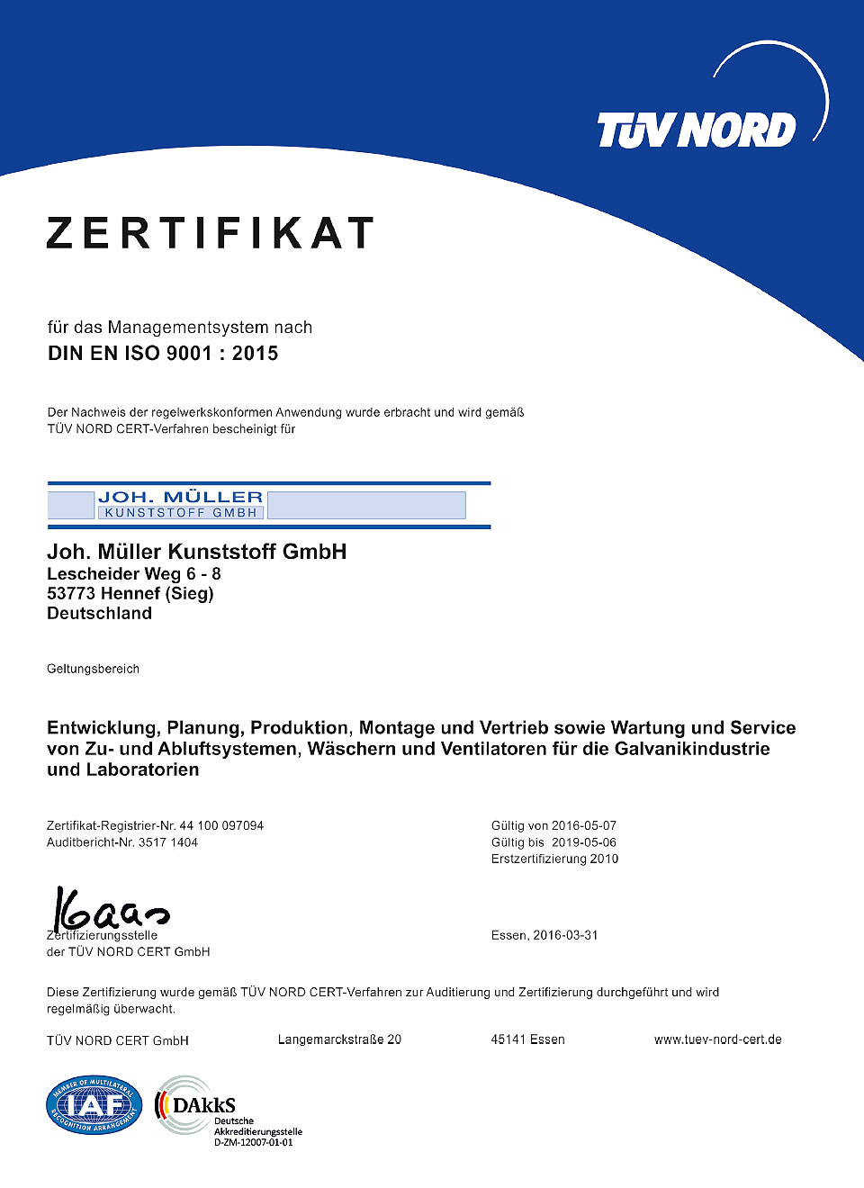 TÜV NORD Zertifizierung 9001:2015 - 2015