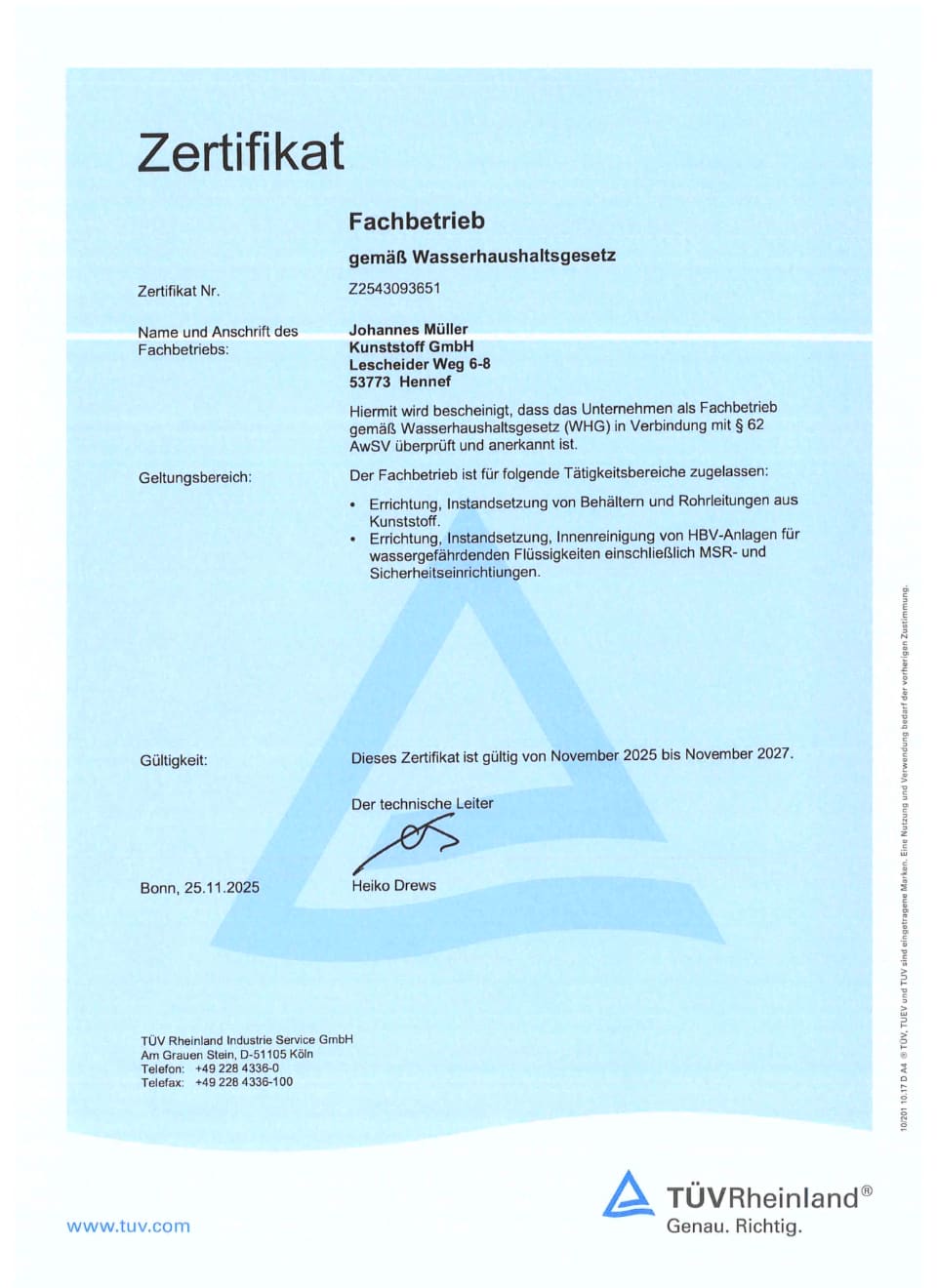 TÜV Rheinland Wasserschutz 2025-2027